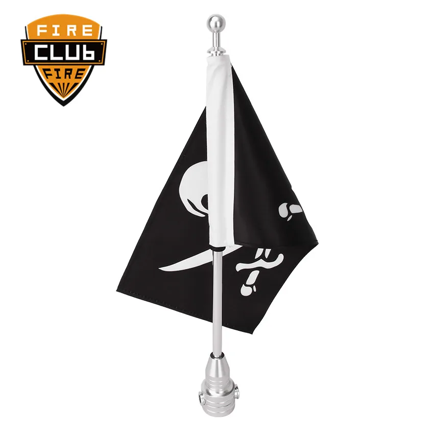 Motorcycle Silver Aluminum Rear Side Mount Flag Pole Skull National Flag For Harley Luggage Rack Moto Ornamental Accessories