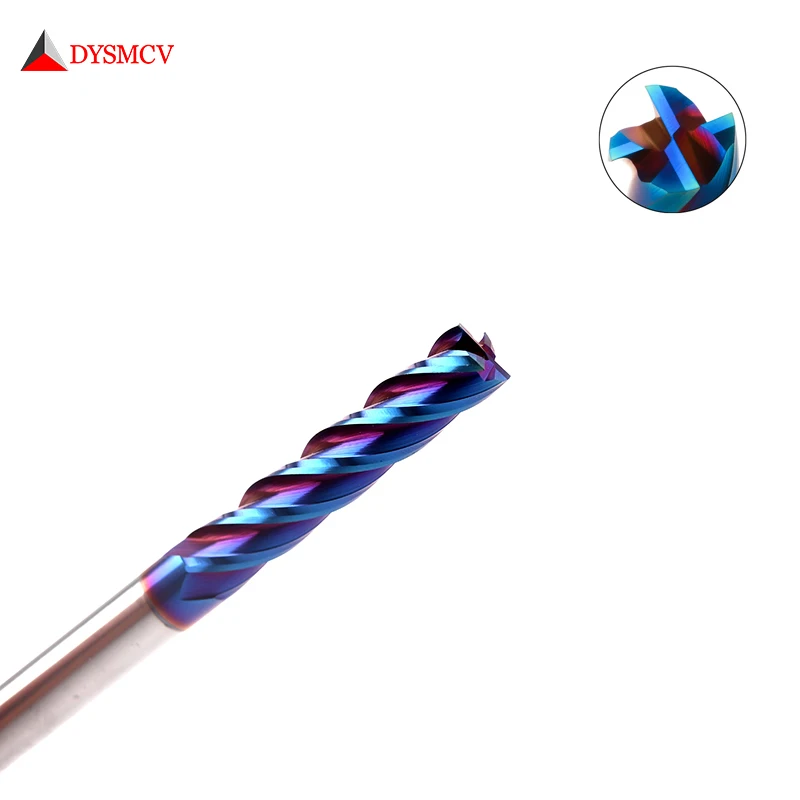 HRC65 6mm End Mill Extra Long 100mm  4Flute D6*100L Solid Carbide Fat End Mills Straight Shank Blue Coated Milling Cutter Tool