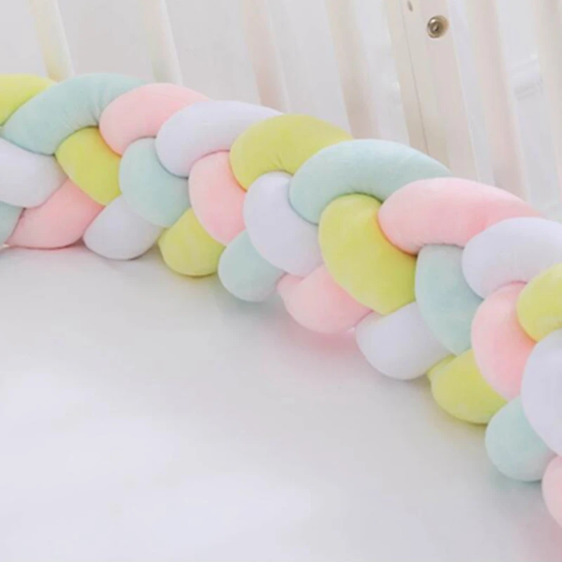 1PC 2.2M/3M Newborn Bed Bumper Long Knotted 4 Braid Pillow Cot Bumper Knot Crib Infant Room Decor Comfortable protector