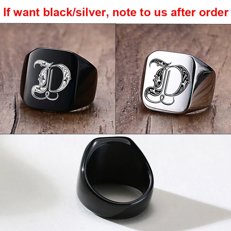 Vnox Heavy A-Z Initial Stamp Ring for Men Gold Color Solid