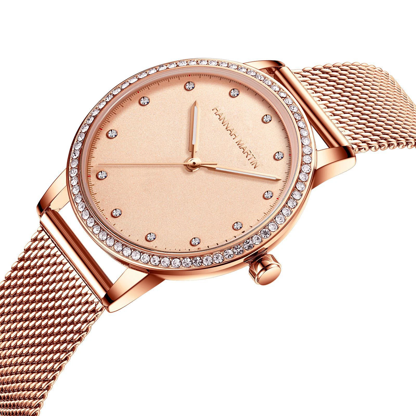 UTHAI CQ54 Women Quartz watch Rose gold clock Mosaic rhinestones Genuine Leather Milan mesh steel Waterproof