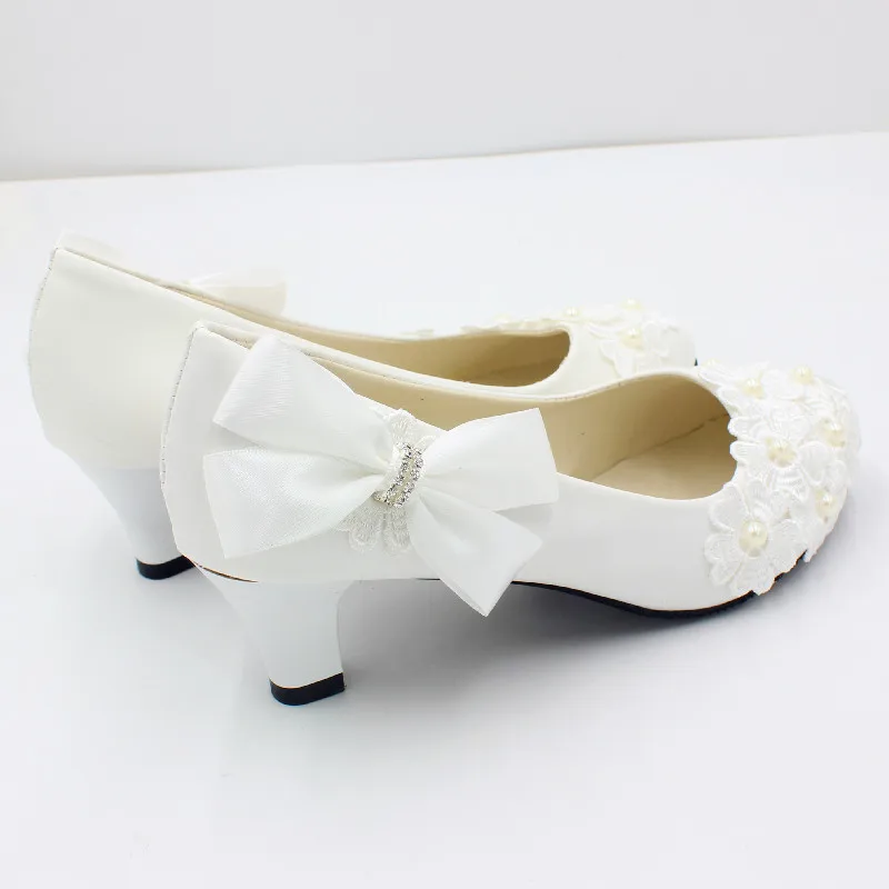 【Xingchenmao】New Bow White High Heel Wedding Shoes Square Heel Wedding Shoes Bridesmaid Shoes Made in China BH2104