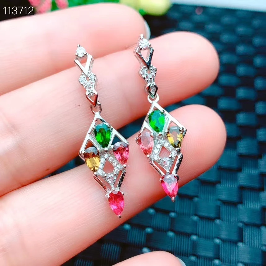 

KJJEAXCMY Fine Jewelry 925 sterling silver inlaid natural Tourmaline female earrings Eardrop trendy support detection
