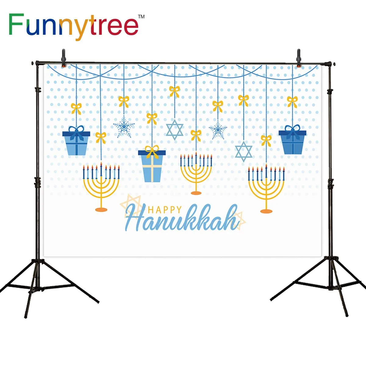 Funnytree photography studio photo background Hanukkah blue candle snowflake winter bokeh gift party photocall vinyl photozone