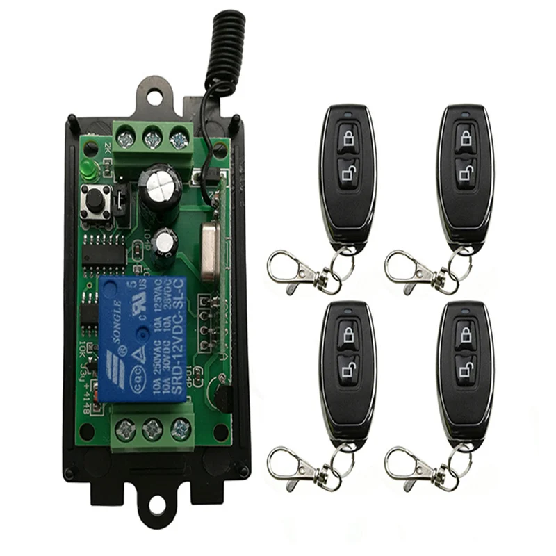 

Wireless RF Remote Control Light Switch 10A Relay Output Radio DC 9V 12V 24V 1 CH Channel 1CH Receiver Module +Transmitter