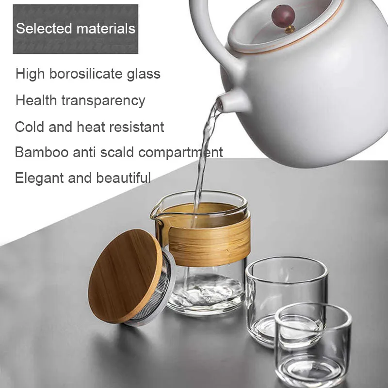 YMEEI Portable Glass Teaware Sets Travel Tea Water Bottle Drinking With Bag Outdoor Glass Tea Water Cup Tea Filter Strainer