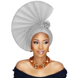 Fashion African Women Party Headtie Turban Cap Already Made Auto Gele Aso Oke Material