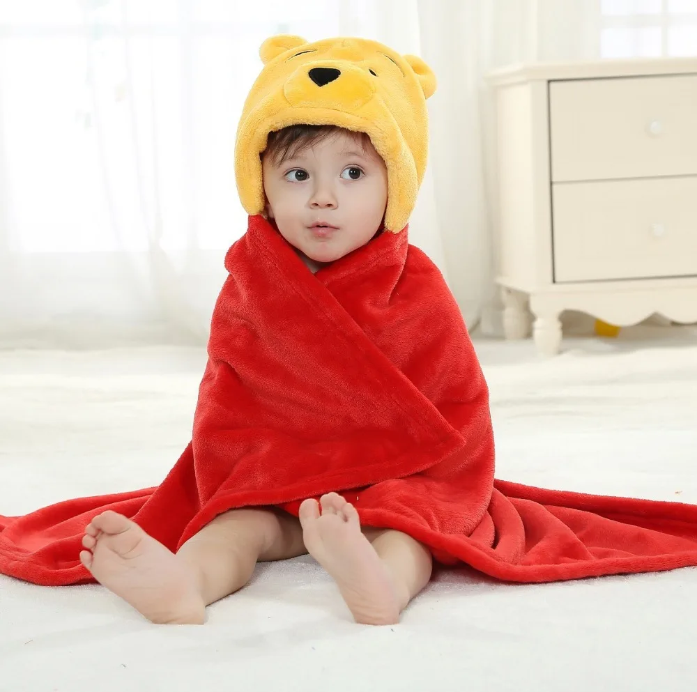 Winnie Bear Animal Cosplay Hooded Baby Infant Girl Boy Flannel Bath Towel Wrap Bathrobe Cute Cartoon Pajama Sleepwear