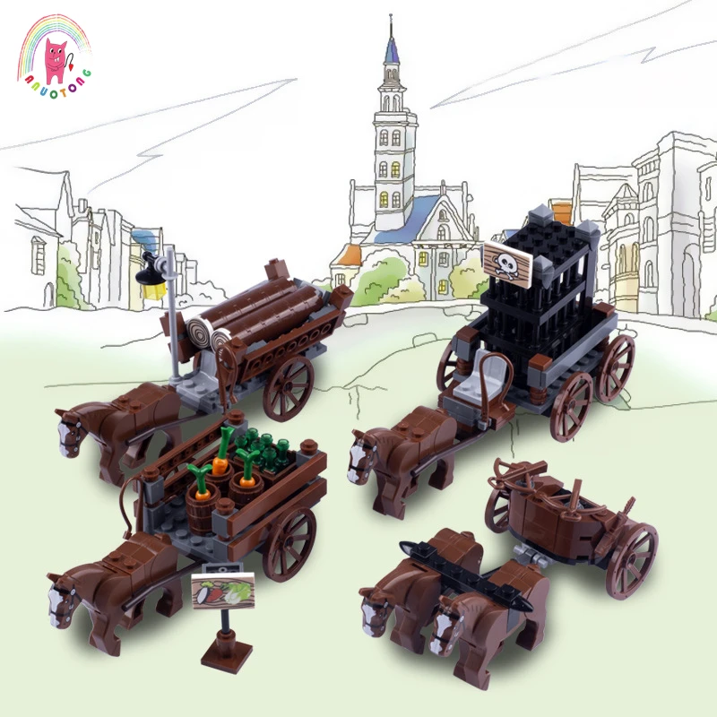 

Medieval Chariot Hobbies Building Blocks Accessories MOC Soldier Carriage Prison Van Agricultural Vehicle Compatible Kids Toys