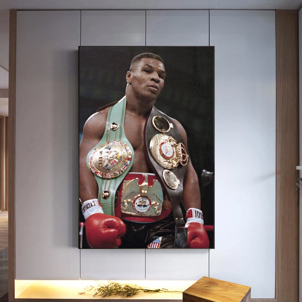 Vintage Mike Tyson with Belts Posters and Prints Wall Art Canvas Painting Boxing King Picture for Gym Room Cuadros Home Decor