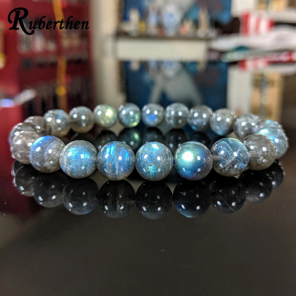 Ruberthen AA Grade Natural 10 MM Labradorite Bracelet for Men Genuine Gemstone Beaded Energy Handmade Jewelry