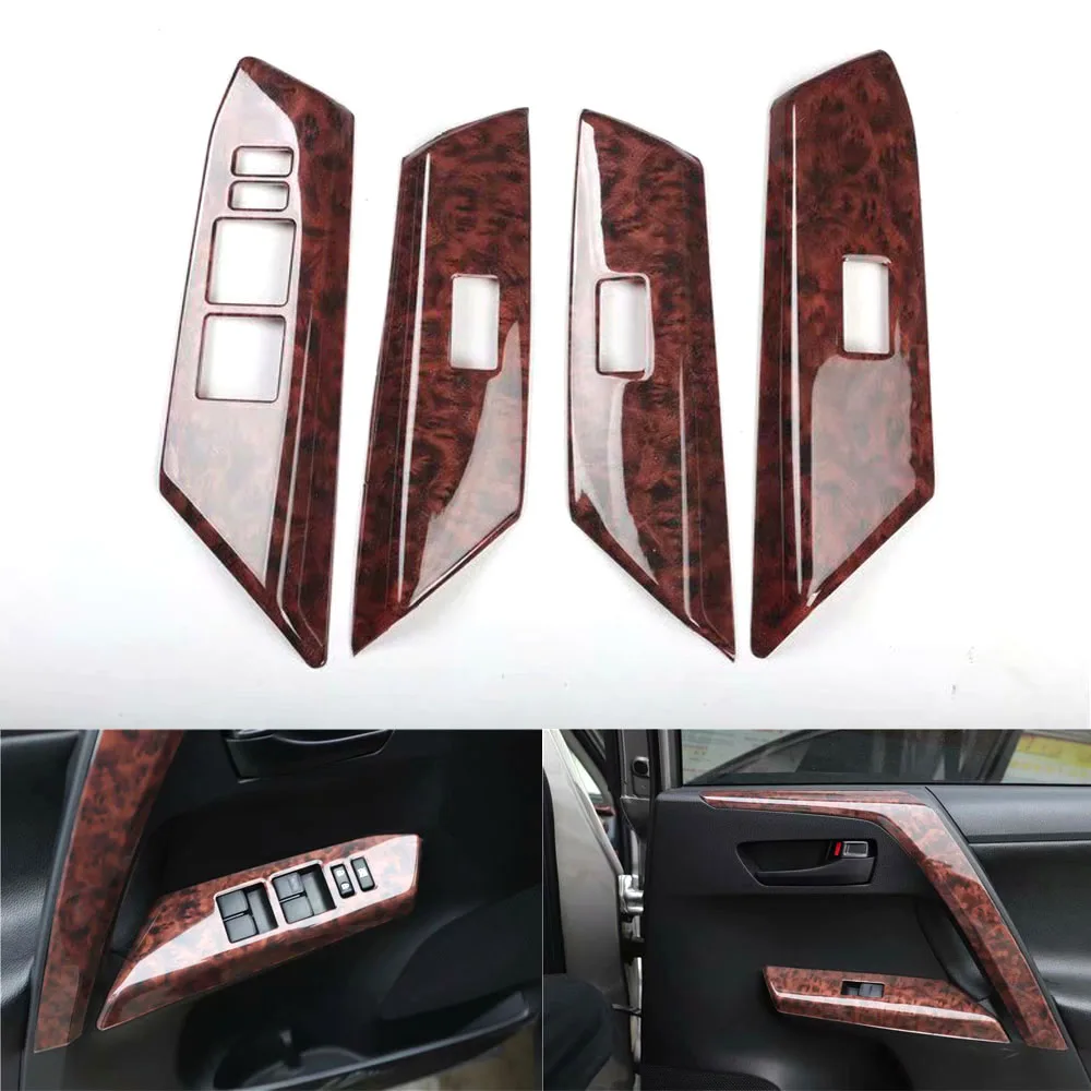 4Pcs Car Window Lift Switch Panel Cover Trim Styling For Toyota RAV4 2013-2019 Left Hand Drive Interior Auto Moldings Stickers