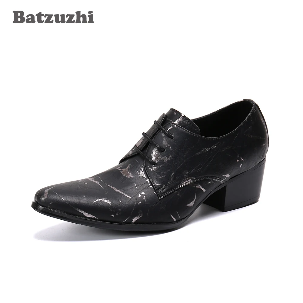 

Batzuzhi Black Genuine Leather Boots Men 6.5cm High Heels Men's Ankle Boots Pointed Toe Lace-up Botas Hombre, Big Sizes US6-US12