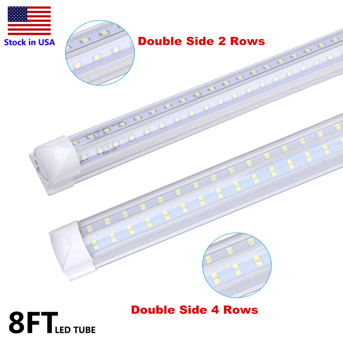 8ft Double Side 4 Rows 120W LED Tube Light Shop Light V-shaped Integrate T8 LED Tube integrated Cooler Door Stock In US