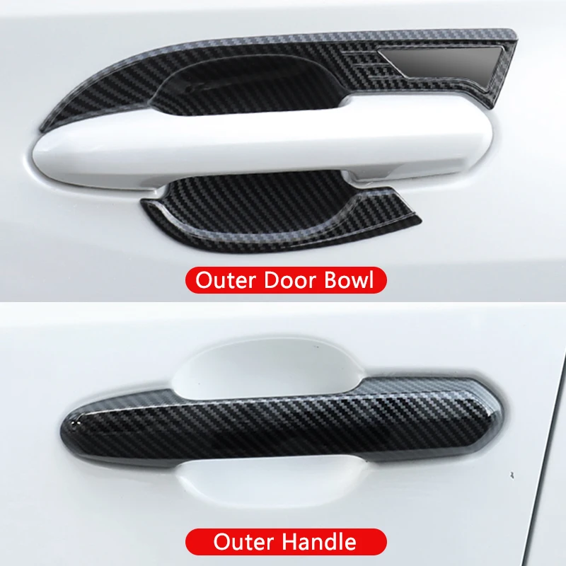 QHCP Car Door Bowl Handle Cover Trims ABS Carbon Fiber Exterior Door Handle Protective Sticker For Toyota RAV4 20 21 Accessories