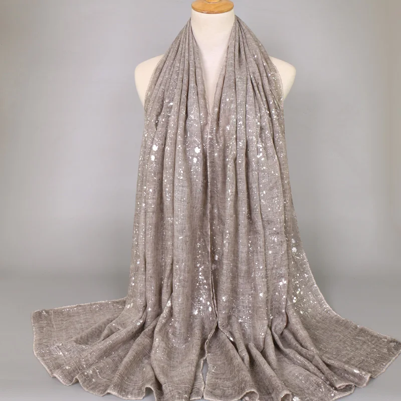 Big Size Glitter Viscose Shawl Hijab Scarves Solid Color Silver Muffler Shiny Dot Wrap Plain Headband Muslim Cotton Headscarf