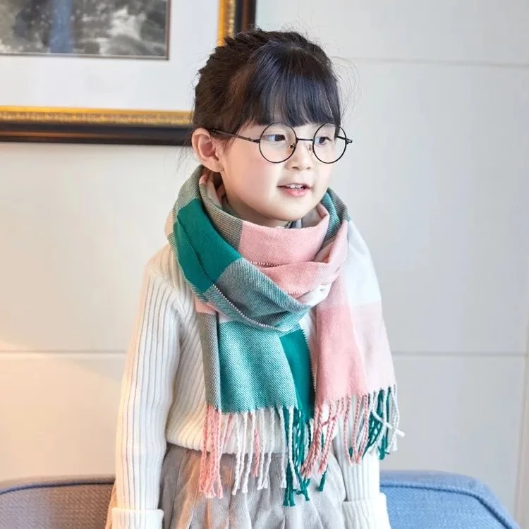 Autumn/winter children\'s plaid scarf imitation cashmere warm lengthened and thickened scarf for boys, girls and babies