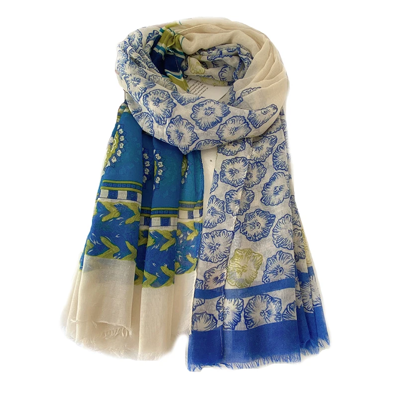 

2022 Soft Vintage Flower Print Fringe Scarf Shawls Long Women Head Wrap Hijab Scarves Free Shipping