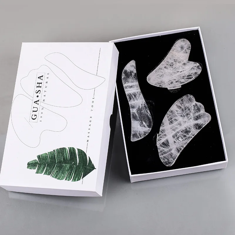 White Crystal Gua Sha Gouache Scraper For Face Natural Jade Stone Guasha Neck Body Facial Massager Wrinkle Remover Beauty Tools