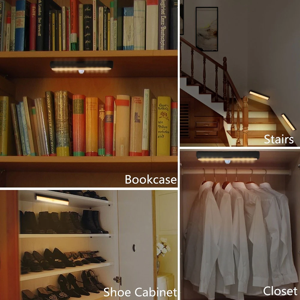 20/30/40CM PIR Motion Sensor LED Under Cabinet Light USB Rechargeable PIR Motion Sensor Closet Lamp Kitchen Wardrobe Night Light