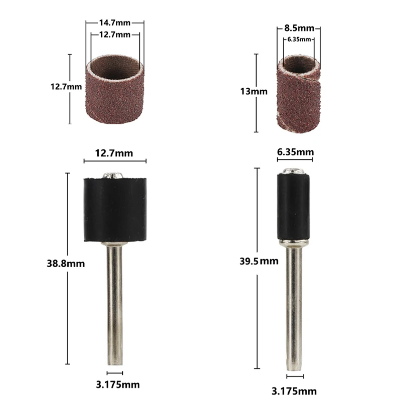 Schuurtrommelset # 80 # 100 # 120 korrel met 6,35 mm 12,7 mm schuurdoorn voor Dremel roterend gereedschap schuurmiddelen schuurbanden