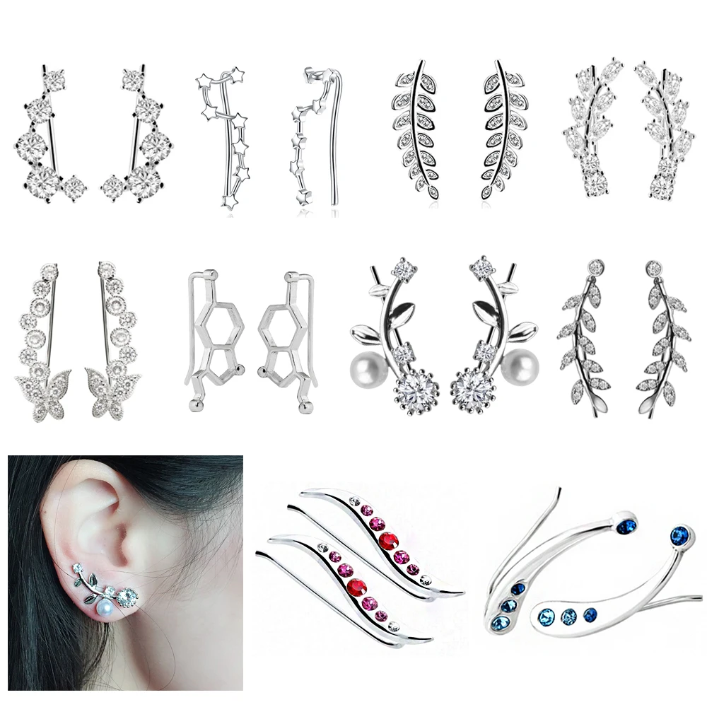 Pendientes de plata de 2 piezas para hombre y mujer, aretes trepadores, Piercing, Tragus, hoja, Clip, puños, joyería corporal, regalo