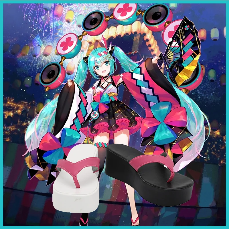 

Magical Mirai Magical Future 2020 Japanese-style Black White Platform Flip Flops Cosplay Shoes
