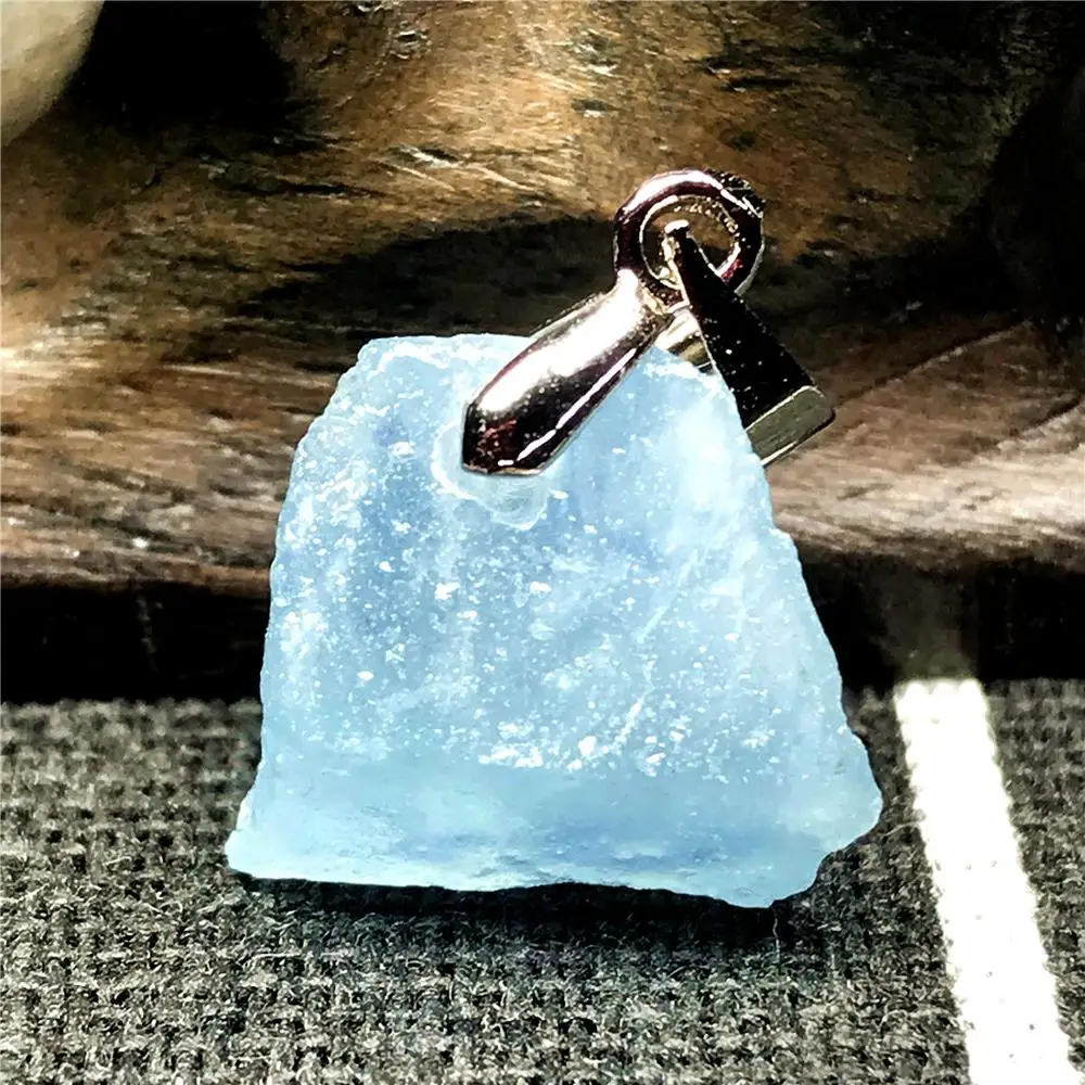 100% Natural Ocean Blue Aquamarine Stone Pendant Jewelry For Woman Lady Man Gift Silver Crystal 14x12x9mm Beads Gemstone AAAAA