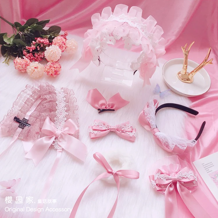 Anne's breakfast full set of original hand made lolita jewelry hair band kc cat ear bnt hand sleeve