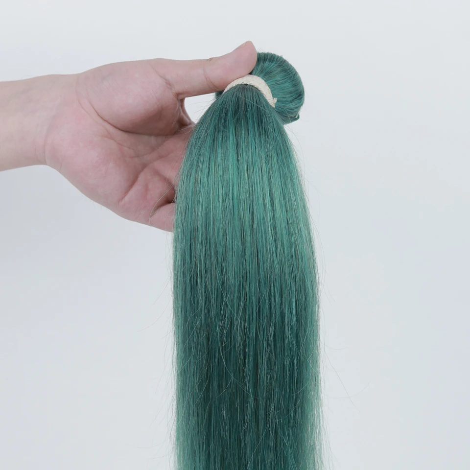 Remy Forte-extensiones de cabello humano brasileño, mechones de pelo liso, color verde esmeralda, venta al por mayor