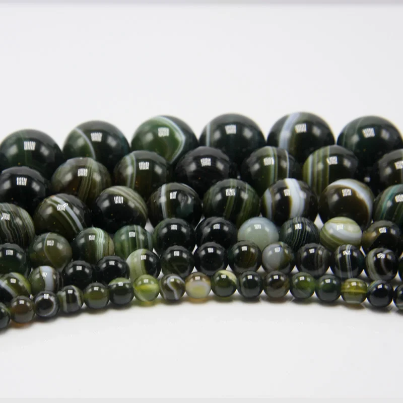 4/6/8/10/12MM Natural Stone Beads for Jewelry Making Agat Green Ball DIY Bracelet Strand Charm Bracelet Necklace Handicra 15.5''