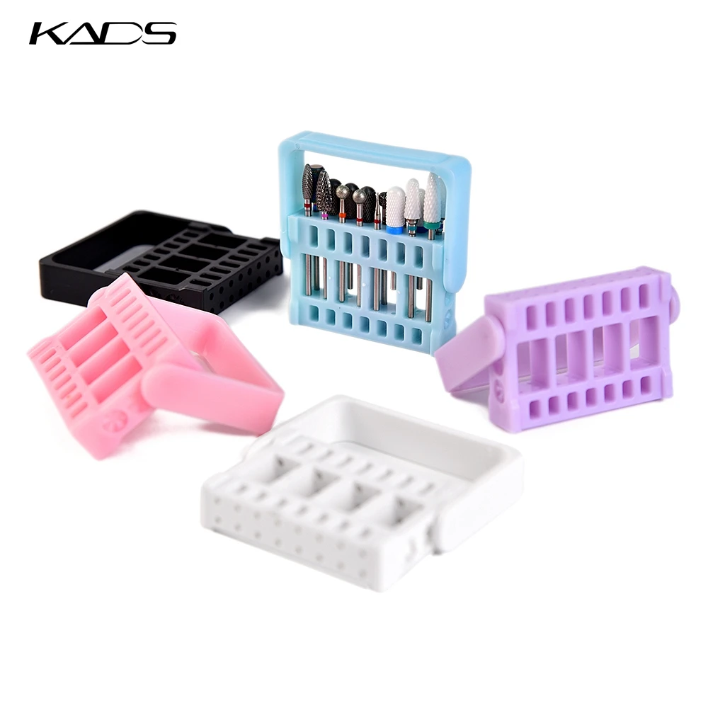 KADS 16 Holes Nail Drill Bits Holder Display Empty Storage Box Electric Nail Drill Bit Files Acrylic Pink Organizer Container