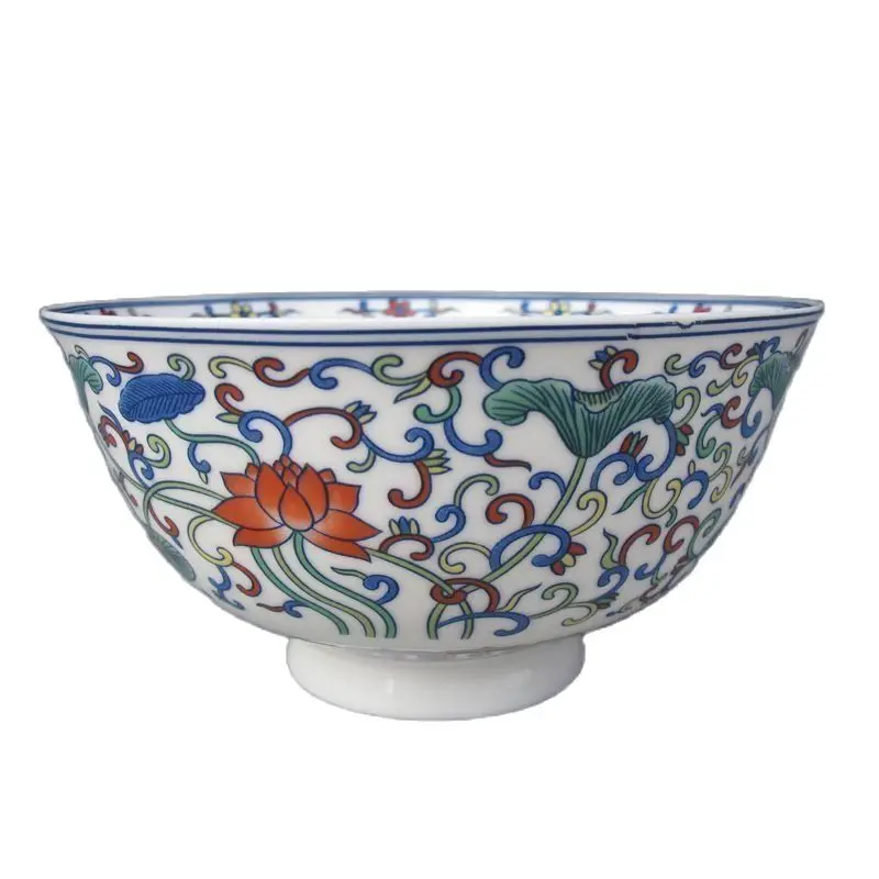 China Old Colorful Porcelain Hand Painted Lotus Bowl Qing Dynasty Qianlong Mark