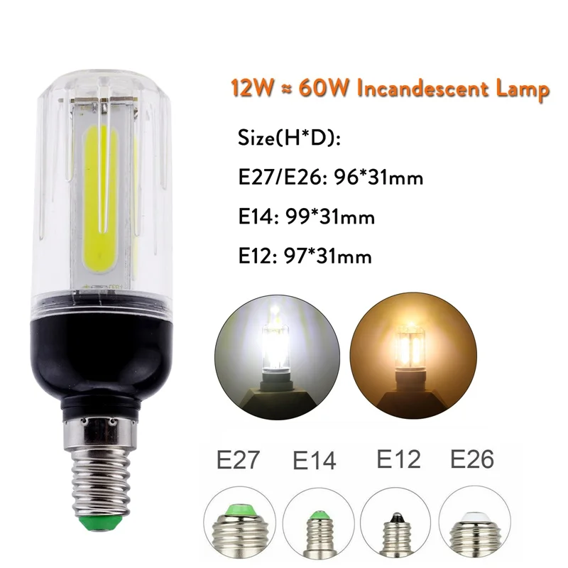 Led Cob Corn Bulb 12W 16W E27 E12 E26 E14 B22 Cob Wit Licht 60W 80W gloeilamp Thuis Kroonluchter Decor Ampul