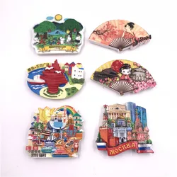 World Tourism Fridge Magnet Souvenir Creative Resin Moscow Russia, Hong Kong, Qingdao, Finland, Japan Stickers for Refrigerator