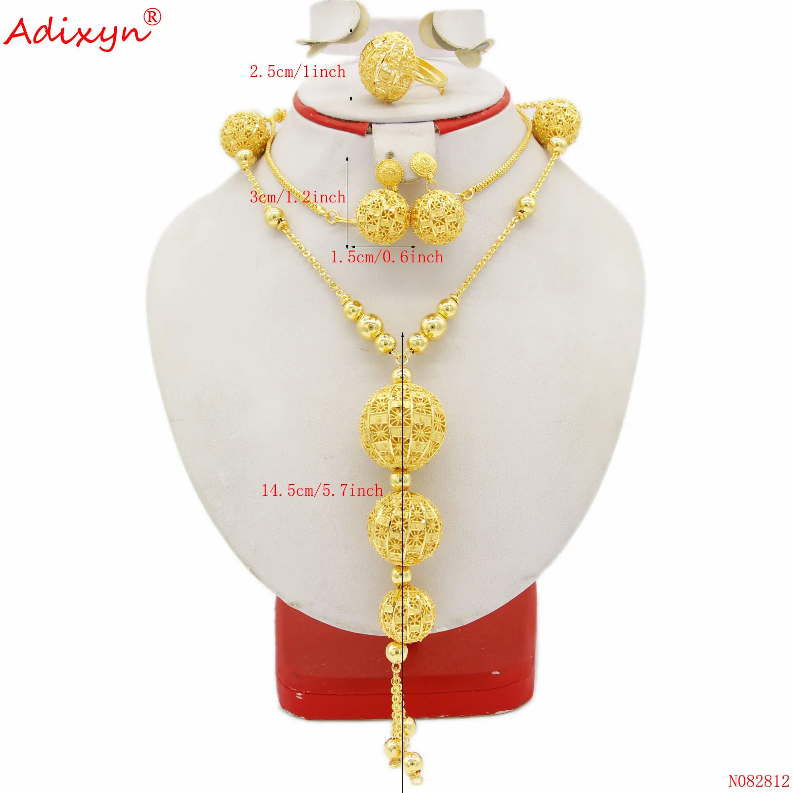 Adixyn African 24K Gold Color Fine jewelry sets Ethnic Necklace Earrings Ring set for Women Bridal Wedding Gifts N082812