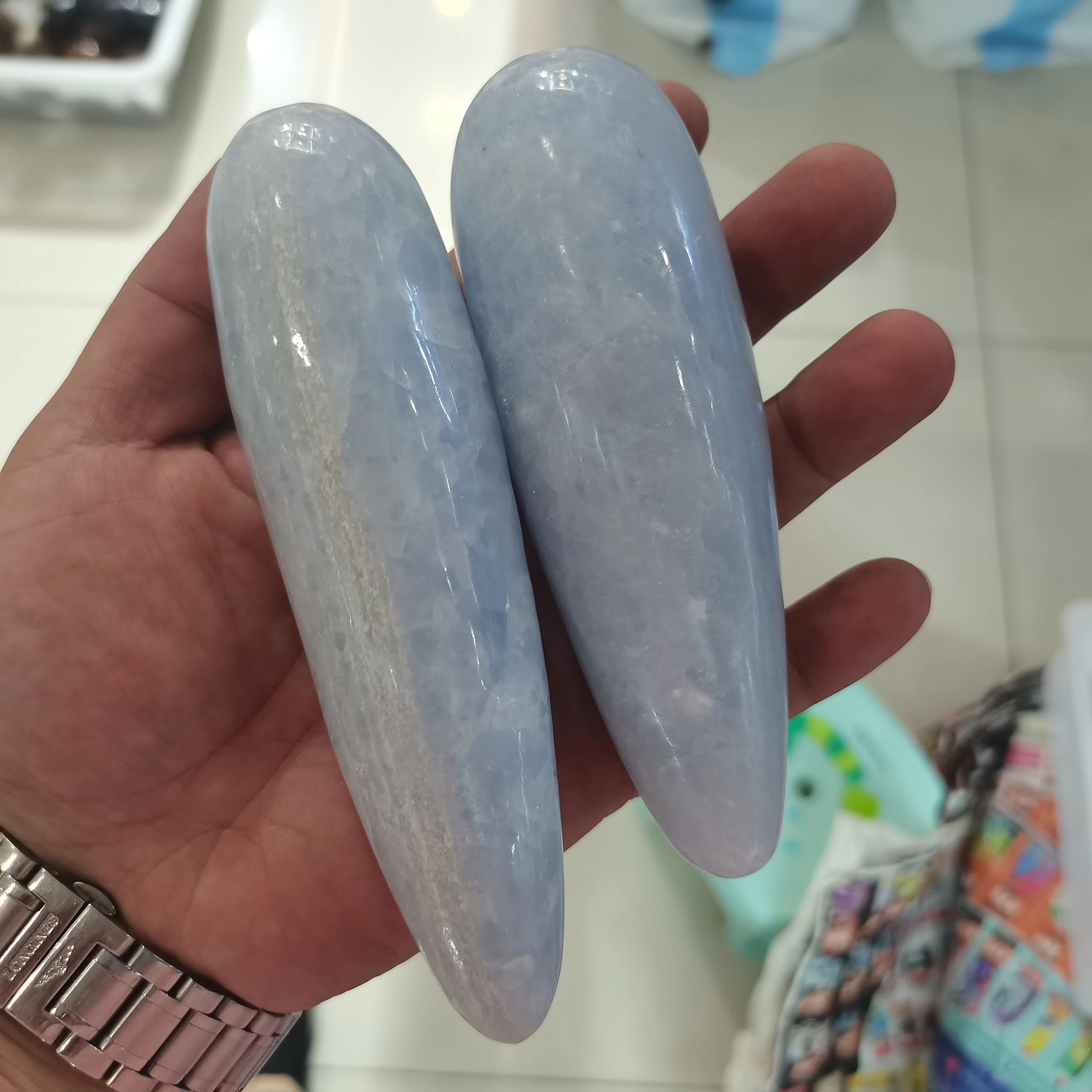 1pcs 330g 15cm Natural blue quartz l hand-carved kyanite crystal massage stick From Madagasca