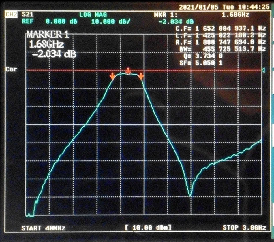 1500-1800MHz LC discrete component bandpass filter, small volume, SMA interface