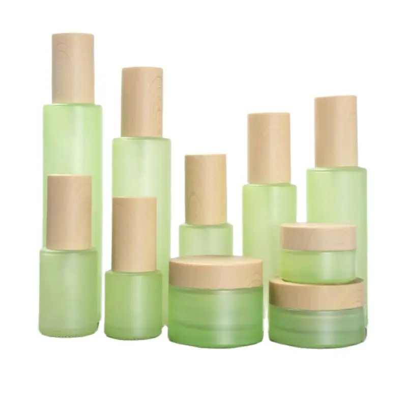 

10Pcs Lotion Pump 20ml30m60ml100ml120ml Mist Spray Bottle Green Frost Refillable False Wood Plastic Lid 20G30G50G Cosmetic Jar