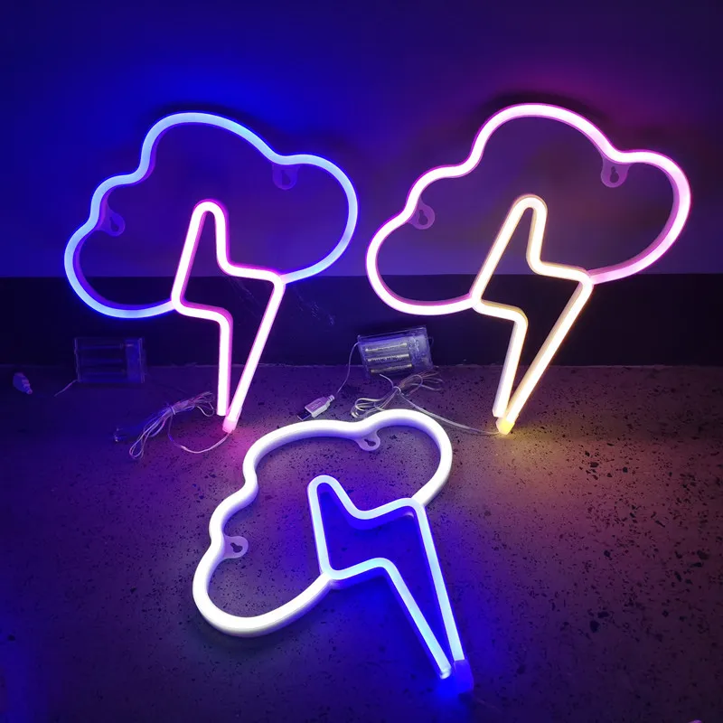 Cloud Thunderstorm Shape LED Lights Neon Light Sign Bedroom Decor Neon Sign Night Lamp for Rooms Wall Art Bar Battery Powered