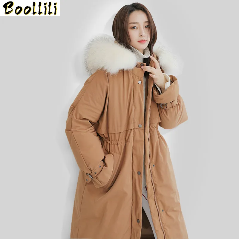 

2023 New Boollili 90% White Duck Down Jacket Winter Coat Women Raccoon Fur Collar Puffer Jacket Women Long Warm Parka