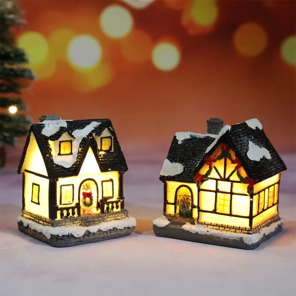 Christmas LED House Night Light Exquisite Small House Shape Luminous Resin Cottage Decor For Holiday Decoration