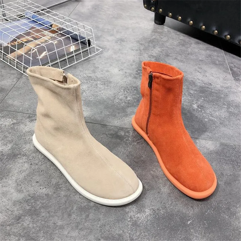 Women Fashion Genuine Leather Winter Mid-calf Boots Women side-Zipper Candy-colored Boots Size 35-40