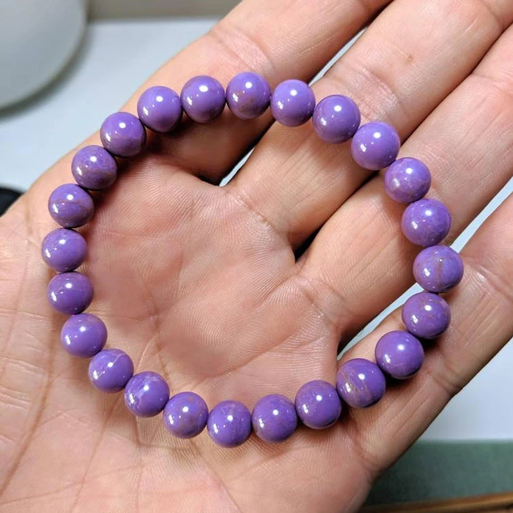 Ruberthen Purple Phosphosiderite Bead Bracelet for Men 8 MM Natural Lepidolite Beaded Energy Bracelet