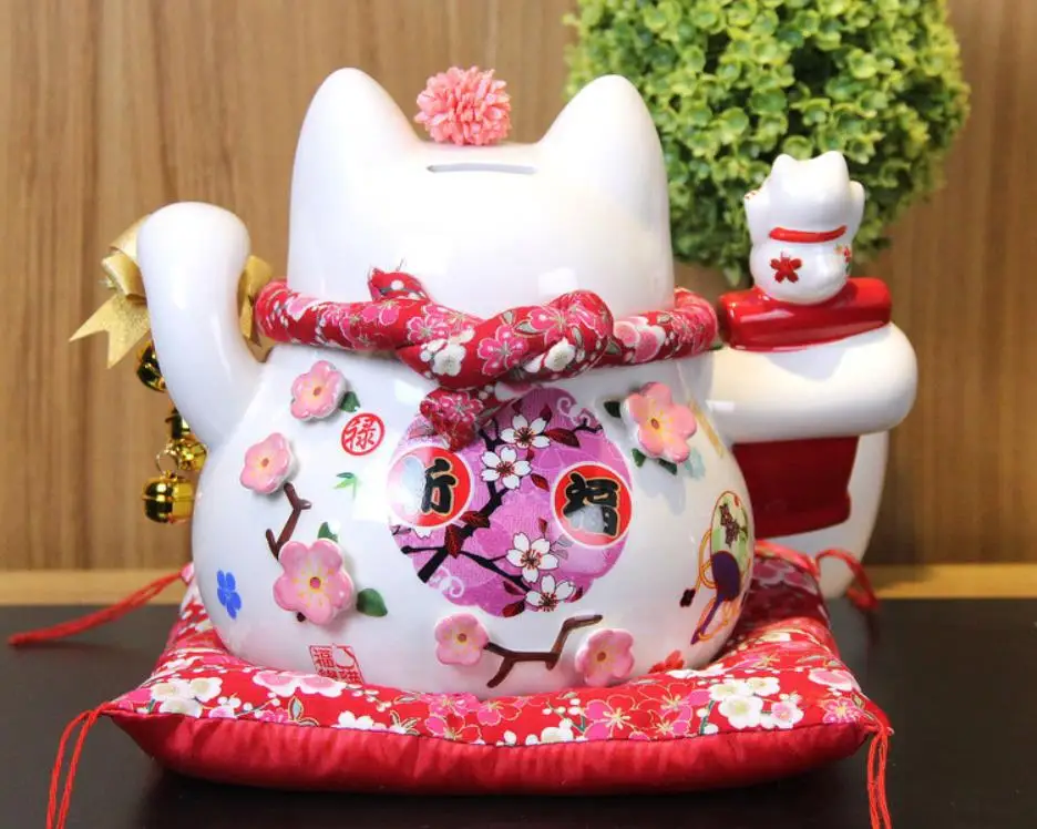 Ceramic Lucky Cat Piggy Bank Good Fortune Home Decoration Creative Gift