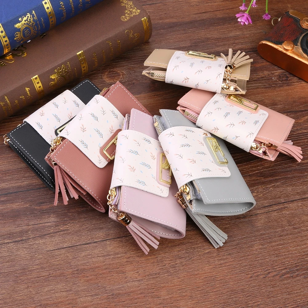 Zciti Short Tassels Wallet Bag for Women PU Leather Clutch Bags Cute Korean Card Holder Female Folding Small Coin Purse Bolsas