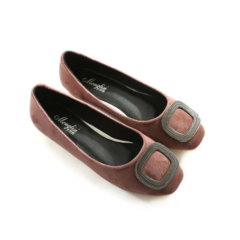 Lady Ballet Flat Shoes Size 31-46 Extra Big Size 44 45 Women Flat Heel Shoes Square Head Flock Leather Metal Decoration Slip On