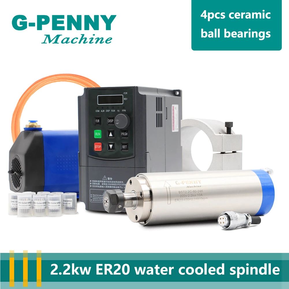 

G-PENNY 2.2KW ER20 Water Cooled Spindle Kit GP and 3.5kw ER25 air cooled spindle kit