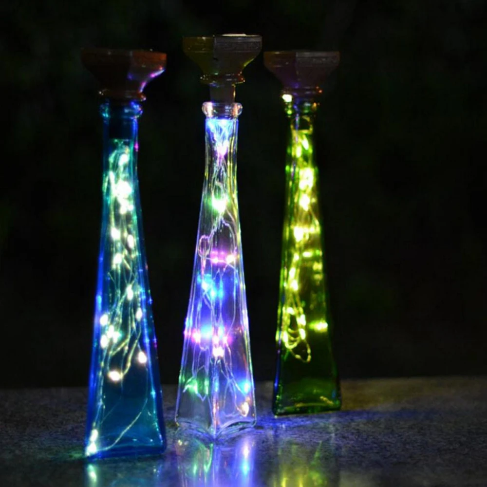 1PC 1M 10LED 2M 20 LED Wine Bottle Cork Copper Wire Fairy Lights Christmas Light Holiday Party DIY String Lights Solar Powered