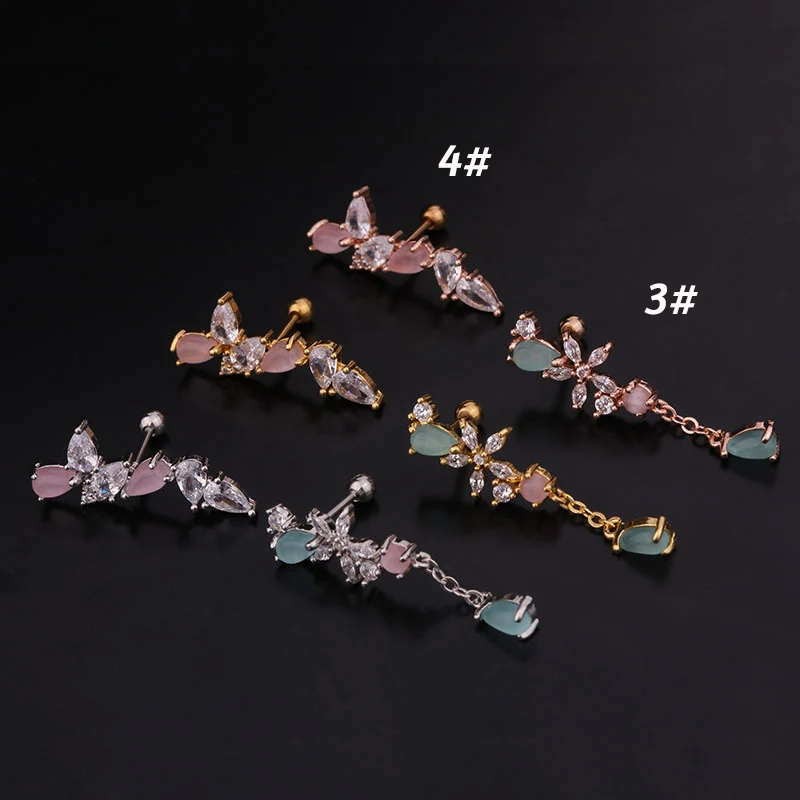 20G Stainless Steel Cubic Zirconia Long Tassel Piercing Tiny Ear Daith Tragus Cartilage Piercing Jewelry Stud Earring Jewelry